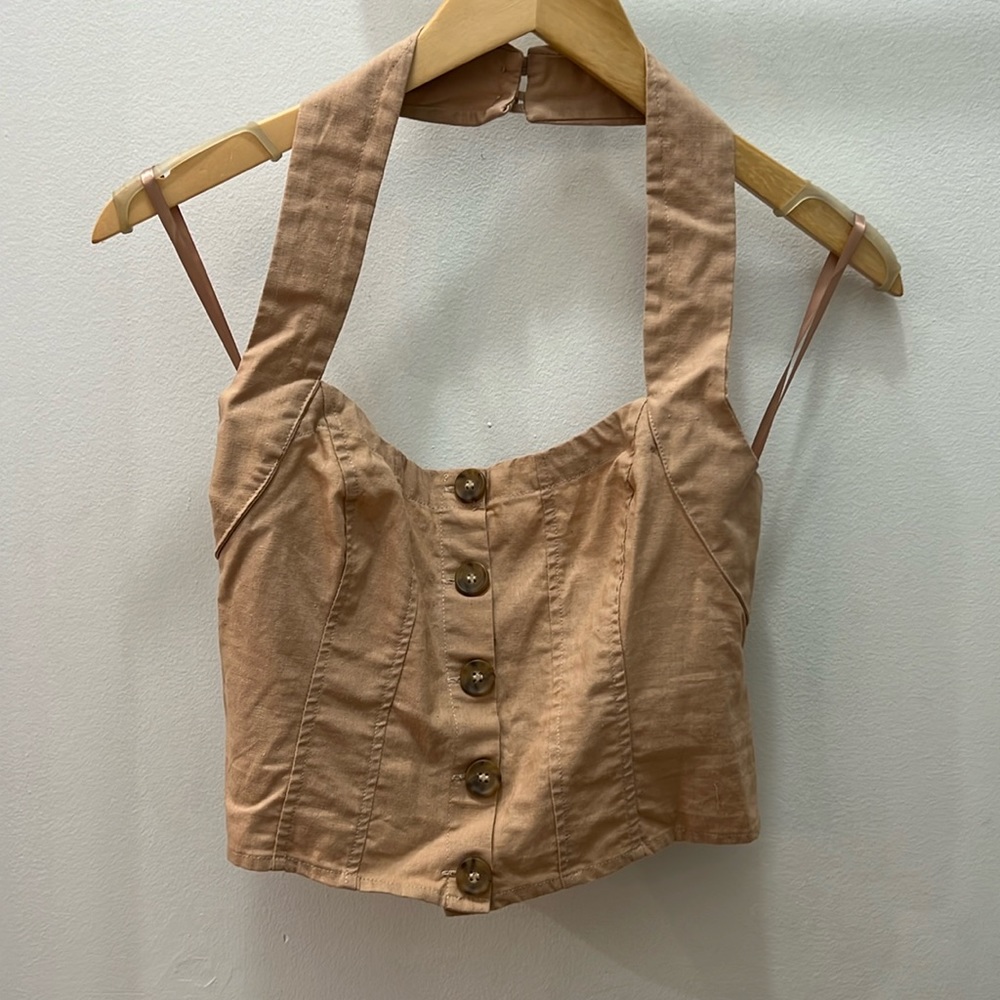 Free People Linen Halter Crop Top